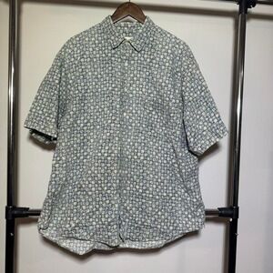 Eddie Bauer Linen and Cotton Blue and Lime Green Floral Button Up Size XL Summer